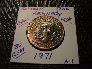 Rainbow Tone Gold/purple Colors 1971 Kennedy Bu Gem Half Dollar A - 1