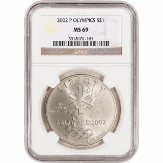 2002 - P Us Salt Lake City Olympic Commemorative Bu Silver Dollar - Ngc Ms69