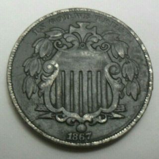 1867 Shield Nickel With Rays Vf - Very Fine