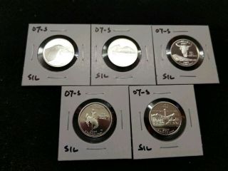 2007 S Silver Proof State Quarter Set,  In 2x2s,