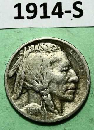 1914 - S Buffalo Nickel Us 5 Cent Coin Vg - Fine Semi Key 3,  470,  000 Minted