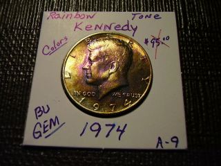 Rainbow Tone Gold/Purple Colors 1974 Kennedy BU Gem Half Dollar A - 9 2