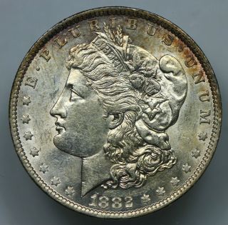 About Uncirculated 1882 - O/s Vam - 5 Morgan Silver Dollar Au $1