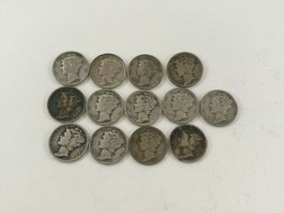 $1.  30 Face Value Of 13 1937 Mercury Dimes - 90 Junk Silver