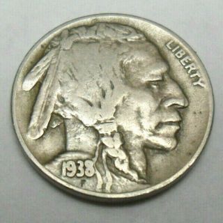 1938 D Indian Head " Buffalo " Nickel F - Fine