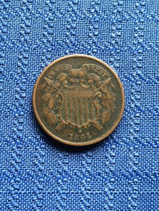 1864 Two Cent Shield Piece Us Coin (civil War Era) 2c - 1st “in God We Trust”.
