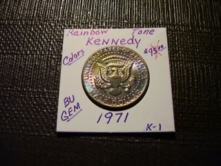 Rainbow Tone Gold/purple Colors 1971 Kennedy Bu Gem Half Dollar K - 1