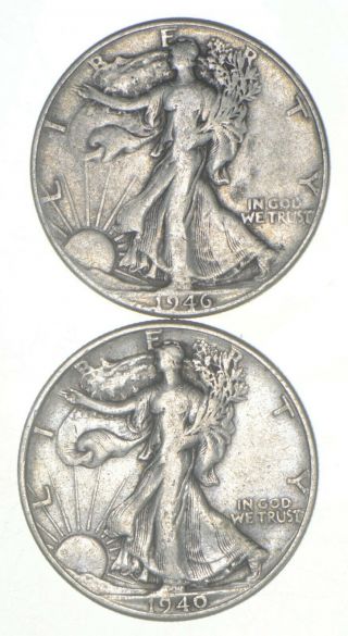 (2) 1940 & 1946 Walking Liberty Half Dollars 90 Silver $1.  00 Face 064