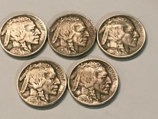 (5) 1913 5c Type 2 Buffalo Nickels - All Coins Vf/xf - See Pictures