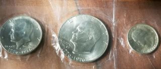 1976 - S 3pc Bicentennial Set Proof 40 Silver Eisenhower Dollar 1/2 Quarter Only