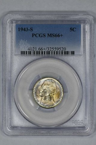 1943 S Jefferson Nickel 5c Pcgs Certified Ms 66,  Uncirculated Plus (520)
