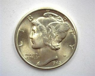 1945 - D Mercury Silver Dime Gem,  Uncirculated