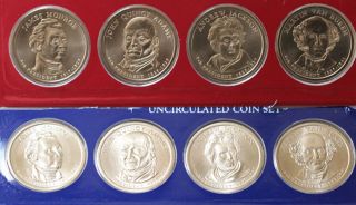2008 P And D Presidential Dollar Coins 8 Satin Us Unc Set Blister Pack $1