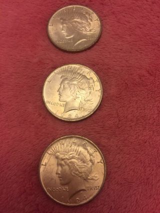 3 1924 Silver Liberty Peace One Dollar Coin