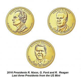 2016 D&p Last 3 Presidential Dollar Coins,  Set Of 6,  Nixon,  Ford & Reagan,