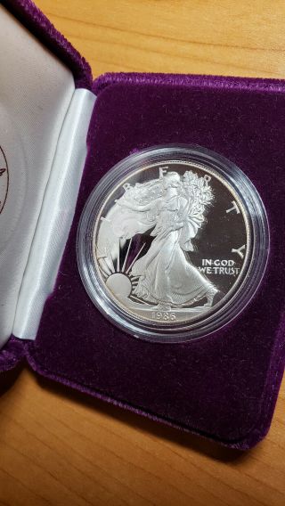 1986 American Eagle Proof Coin 1oz.  Silver W/,  Case,  Box Inaugural Year