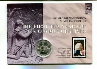 1982 D George Washington Commemorative Silver Half Dollar And Stamp Set 9386l