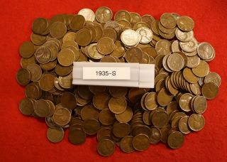 1935 - S Lincoln Wheat Cent Penny 50 Coin Roll G - Vf Collector Coins Gift