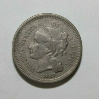 1867 Us 3 Cent Nickel Trime - Full Liberty Better Grade