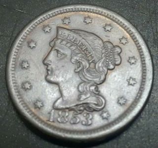 1853 Large Cent Au.  - Looking Coin; Please Grade/price For Yourself.