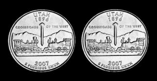 2007 P,  D Utah State Bu Washington Statehood Quarter Set From U.  S.  Roll