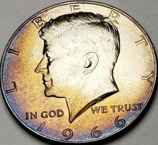 1966 Kennedy Silver Half Dollar Bu Unc Color Toned Gem 37