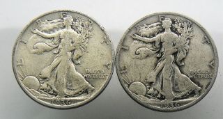 (2) 1936 - S Walking Liberty Half Dollar Silver 50c Coin V.  25