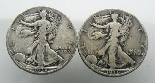 (2) 1936 - D Walking Liberty Half Dollar Silver 50c Coin V.  24