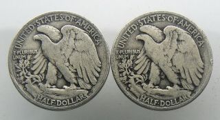 (2) 1936 - D Walking Liberty Half Dollar Silver 50c Coin V.  24 2