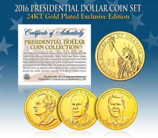 2016 U.  S.  24k Gold Presidential $1 Dollar Coins Complete Set Of 3