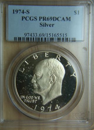 1974 - S Eisenhower 40 Silver Dollar - Pcgs Pr69 Dcam