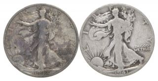 (2) 1941 - D & 1942 - S Walking Liberty Half Dollars 90 Silver $1.  00 Face 020