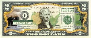South Carolina State/park Colorized Legal Tender Us $2 Bill W/security Features