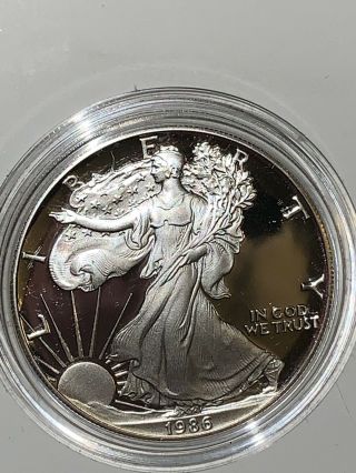 1986 American Eagle Inaugural Year Proof Coin 1oz.  Silver W/,  Case,  Box