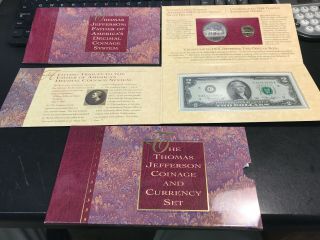 1993 Us Thomas Jefferson Coinage & Currency Set Silver Dollar $2 Bill Nickl
