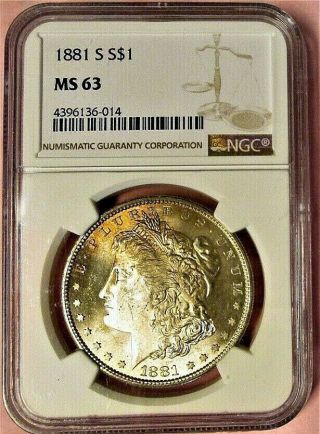 1881 S Ngc Ms 63 Morgan Silver Dollar Cartwheel Luster Frosty Reverse
