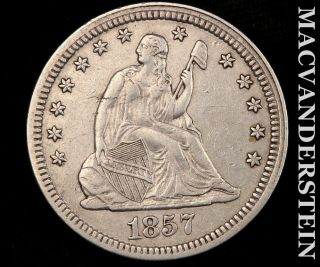 1857 Seated Liberty Quarter - Extra Fine Scarce Better Date J6074