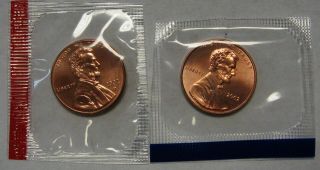 2002 - P And 2002 - D Gem Bu Red Lincoln Cents In Cello Packs Dutch