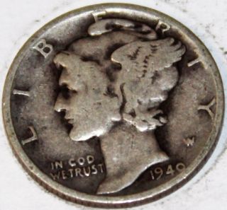 1940 - D 10c Mercury Dime 17lsu0609 90 Silver " Only 50 Cents For " 1