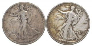 (2) 1943 & 1945 - D Walking Liberty Half Dollars 90 Silver $1.  00 Face 082
