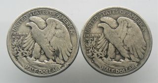 (2) 1936 - D Walking Liberty Half Dollar Silver 50c Coin 2