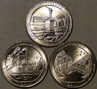 Bu Unc United States 2011 America The 3x Quarter 25 Cent Coins P/d