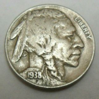 1938 D Indian Head " Buffalo " Nickel Vf - Very Fine