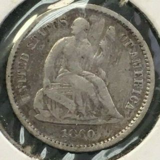 1860 - O Seated Liberty Silver 1/2 Dime