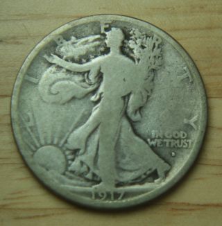 1917 - D Obverse Liberty Walking Silver Half Dollar - 50c -