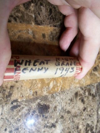 WHEAT PENNY ROLL WITH A HIGHER GRADE 1943 - D STEEL WHEAT PENNY SHOWING 3