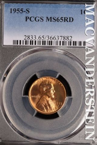1955 - S Lincoln Wheat Cent - Pcgs Ms 65 Rd Gem Brilliant Uncirculated Sld903