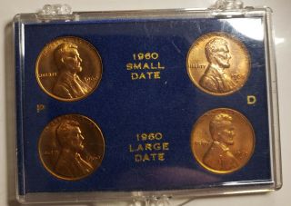 1960 P&d Large And Small Date.  Lincoln Cent Variety Set In Snaplock