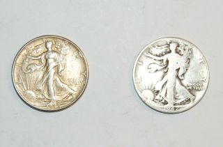 2 Liberty Walking Half Dollar Circulated 1942 & 1945