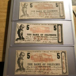 1862 Confederate Bank Of Columbus Georgia Iron 5 Dollar Note 455a - B - C